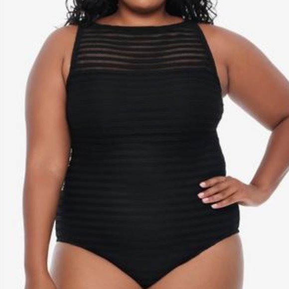 Lauren Ralph Lauren Plus Size Shadow Stripe OnePiece Swimsuit Ottoman Stripe 22W - Picture 1 of 12